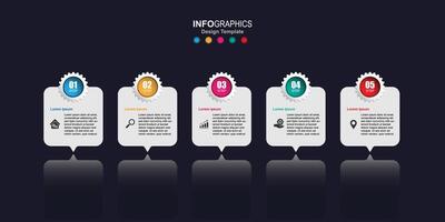 creativo infografía diseño plantilla, 5 5 concepto engranaje texto cajas con pictogramas. vector