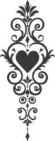 Silhouette vertical line divider with Hearth shape Baroque ornament black color only vector