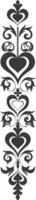 Silhouette vertical line divider with Hearth shape Baroque ornament black color only vector