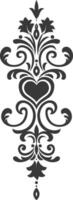 Silhouette vertical line divider with Hearth shape Baroque ornament black color only vector