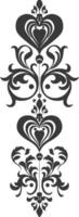 Silhouette vertical line divider with Hearth shape Baroque ornament black color only vector