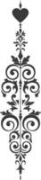 Silhouette vertical line divider with Hearth shape Baroque ornament black color only vector