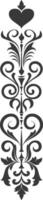 Silhouette vertical line divider with Hearth shape Baroque ornament black color only vector