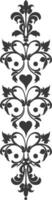 Silhouette vertical line divider with Hearth shape Baroque ornament black color only vector