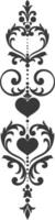 Silhouette vertical line divider with Hearth shape Baroque ornament black color only vector