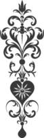 Silhouette vertical line divider with Hearth shape Baroque ornament black color only vector