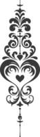 Silhouette vertical line divider with Hearth shape Baroque ornament black color only vector