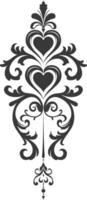 Silhouette vertical line divider with Hearth shape Baroque ornament black color only vector