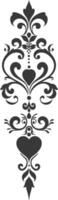 Silhouette vertical line divider with Hearth shape Baroque ornament black color only vector