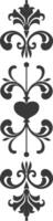Silhouette vertical line divider with Hearth shape Baroque ornament black color only vector