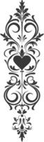 Silhouette vertical line divider with Hearth shape Baroque ornament black color only vector