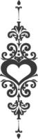 Silhouette vertical line divider with Hearth shape Baroque ornament black color only vector