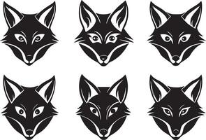 Set of fox heads in black and white colors. illustration. vector