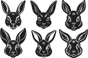 Rabbit head set in black and white colors. illustration. vector