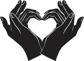 black and white illustration of hands forming a heart shape with their fingers. vector