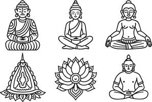 Set of illustrations of Buddha, lotus, lotus, yoga, vector
