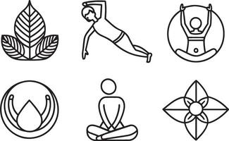 Outline set of yoga icons for web design isolated on white background vector