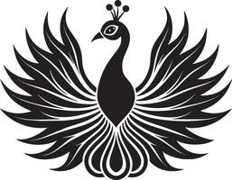 Peacock with wings. Black and white illustration isolated on white background. vector