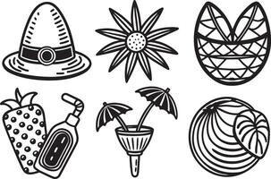 Set of black and white monochromatic summer icons. illustration. vector