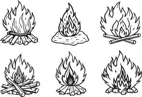 Set of bonfire icons. Hand drawn illustration isolated on white background. vector