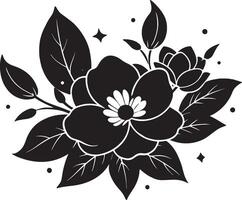 black and white illustration of flowers. Isolated on white background. vector