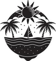 Tropical island with palm trees and sailboat. vector