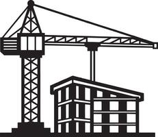 construction crane and buildings icon illustration graphic design in black and white vector