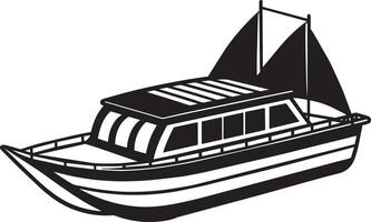 lujo yate barco icono terminado blanco fondo, negro y blanco diseño ilustración vector