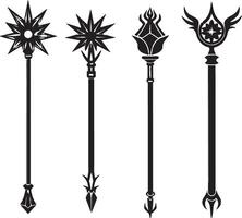 Set of Magic Wand Silhouettes. Black and white illustration isolated on white background vector