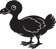 Black silhouette of a baby duck on a white background. illustration. vector