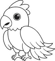negro y blanco dibujos animados ilustración de linda loro pájaro para colorante libro vector
