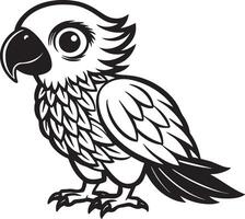 Parrot - Black and White Cartoon Illustration, vector
