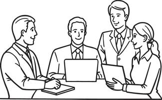Business people working together at office. Black and white illustration. vector