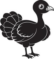 black silhouette of a turkey on a white background, illustration, vector