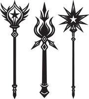 Set of Magic Wand Silhouettes. Black and white illustration isolated on white background vector