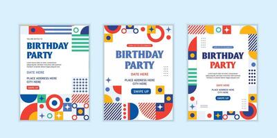 Flat design mosaic invitation birthday instagram stories, vector