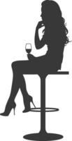 Silhouette woman sitting at a table in the cafe bar restaurant black color only vector