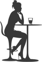 Silhouette woman sitting at a table in the cafe bar restaurant black color only vector