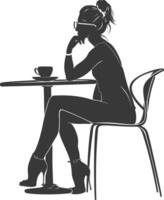 Silhouette woman sitting at a table in the cafe bar restaurant black color only vector