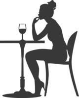 Silhouette woman sitting at a table in the cafe bar restaurant black color only vector