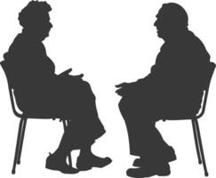 silueta mayor hombre y mayor mujer fueron sentado mientras hablando negro color solamente vector