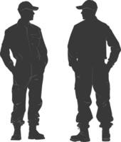 Silhouette Man Workers wearing jumpsuit black color only vector