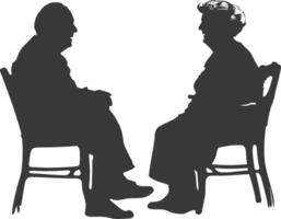 Silhouette elderly man and elderly women were sitting while talking black color only vector