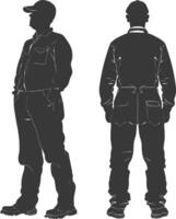 Silhouette Man Workers wearing jumpsuit black color only vector