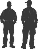 Silhouette Man Workers wearing jumpsuit black color only vector