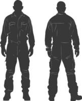 Silhouette Man Workers wearing jumpsuit black color only vector