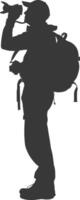 Silhouette zoologist in action full body black color only vector