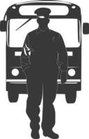 Silhouette bus driver in action full body black color only vector