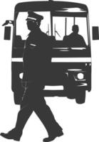 Silhouette bus driver in action full body black color only vector