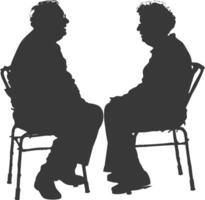 Silhouette elderly man and elderly women were sitting while talking black color only vector